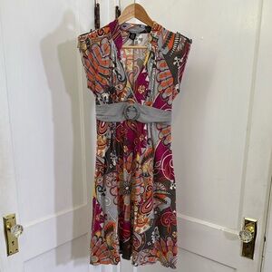 Y2K Floral Midi Dress with Belt Epaulets